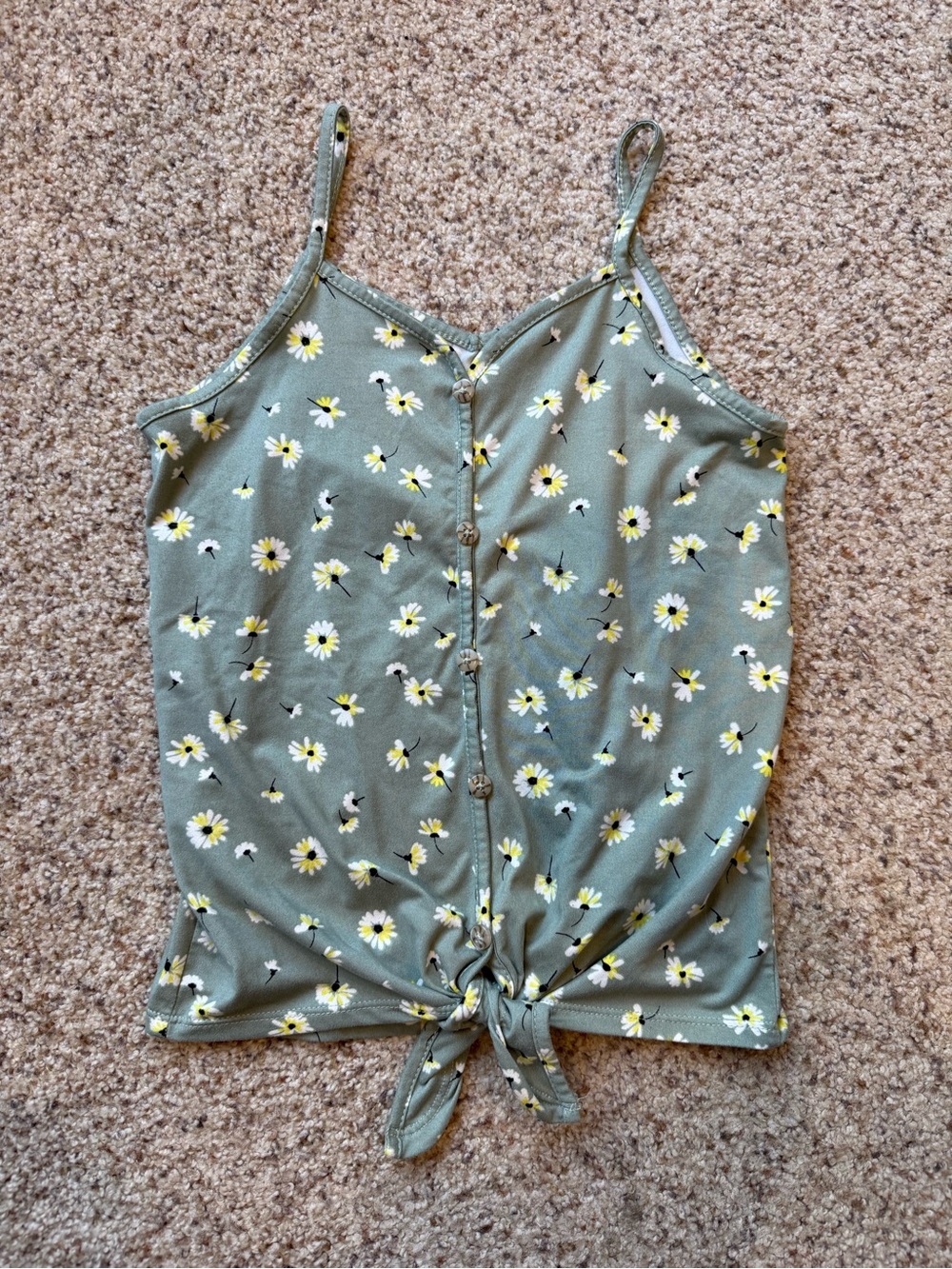 Girls Olive Green Daisy Tie-Front Tank Top